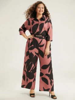 Silhouette Floral Print Zipper Belted Jumpsuit -Bloomchic Shop 43556861 vf