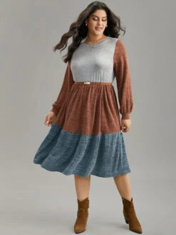 Colorblock Patchwork Pocket Gathered Dress -Bloomchic Shop 436221264 jm 844196d2 c94d 4b76 b39c 57a552cfc241