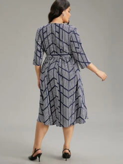 Polka Dot Geometric Keyhole Belted Dress -Bloomchic Shop 436468418 wp