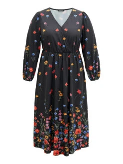Boho Print Overlap Collar Lantern Sleeve Dress 17 Boho Print Overlap Collar Lantern Sleeve Dress -Bloomchic Shop 436505860 ah