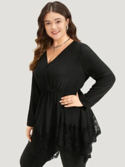 Halloween Plain Lace Asymmetrical Hem Blouse -Bloomchic Shop 438710445 ni