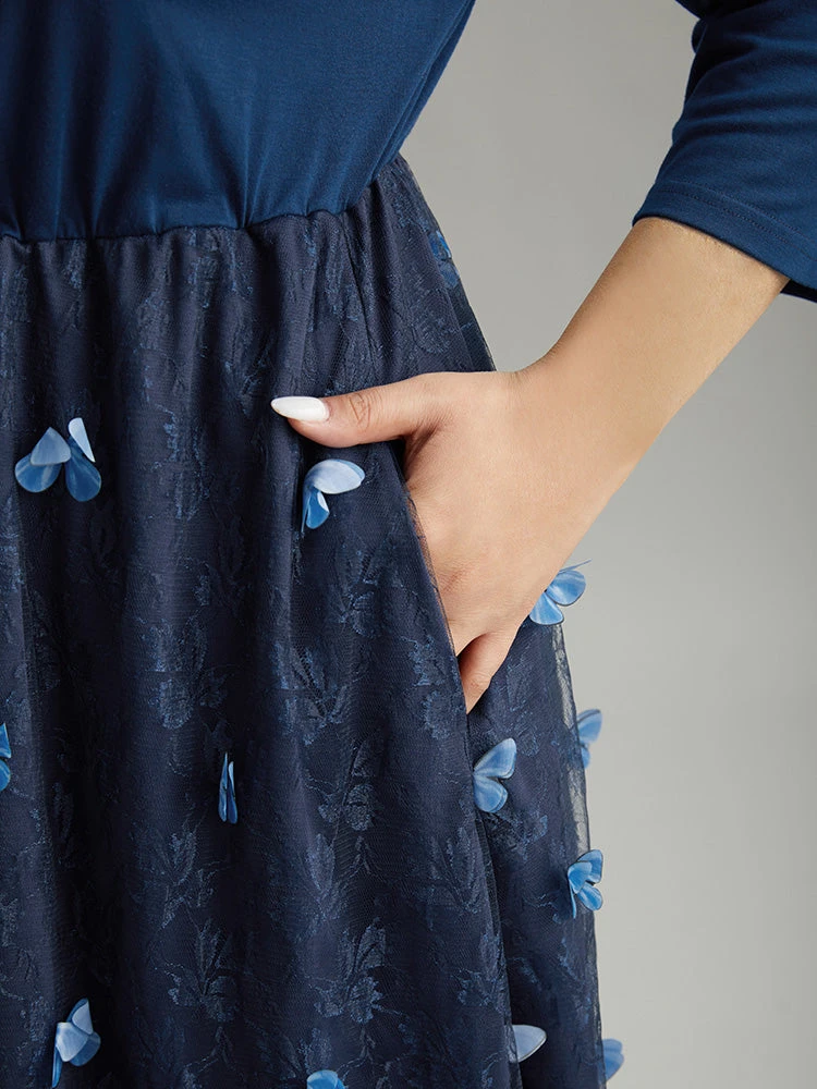 Butterfly Patchwork Overlap Collar Mesh Dress 8 Butterfly Patchwork Overlap Collar Mesh Dress - Image 6