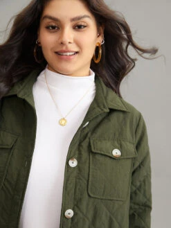 Button Through Lapel Collar Flap Pocket Jacket -Bloomchic Shop 438809548 ro