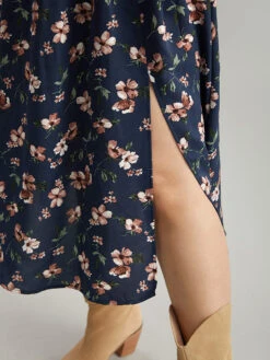 Floral Print Elastic Waist Split Hem Dress -Bloomchic Shop 439005016 sw