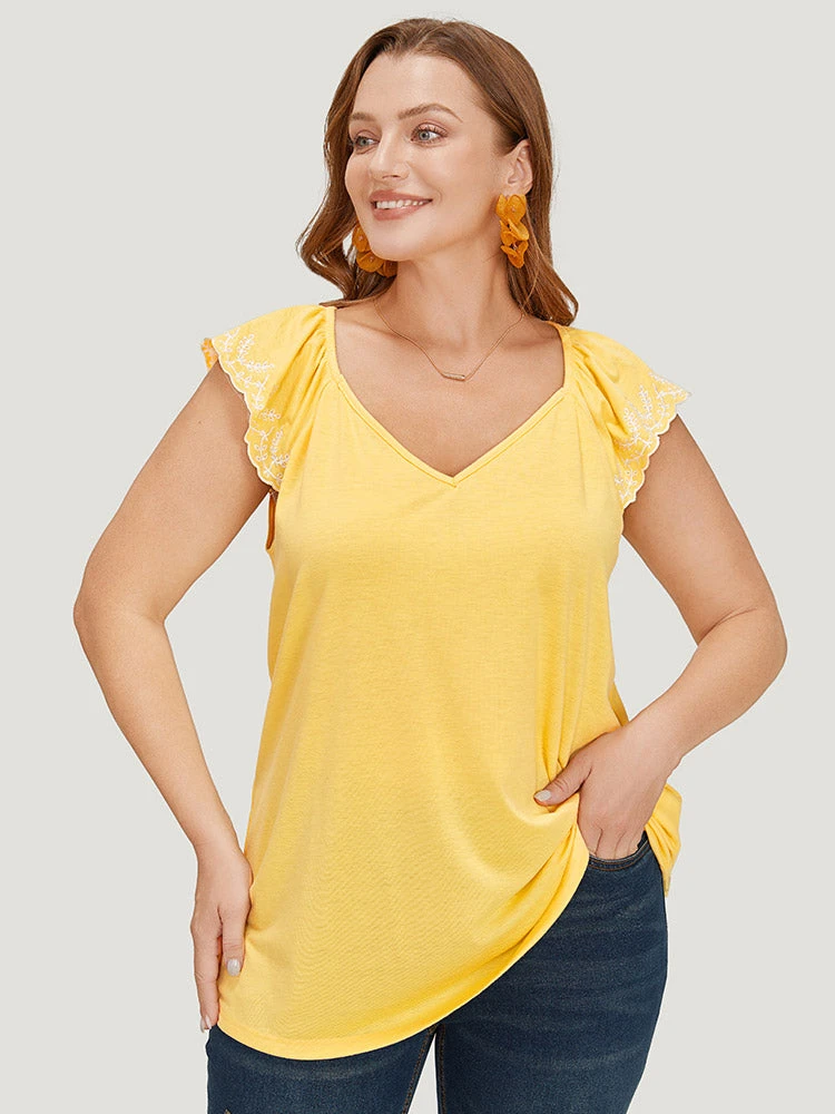 Plain Ruffles Cap Sleeve Embroidered Tank Top 3 Plain Ruffles Cap Sleeve Embroidered Tank Top