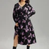 Butterfly Print Pocket Shirred Cuffs Dress -Bloomchic Shop 440764866 fy