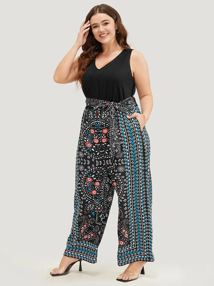Paisley Patchwork Zipper Pocket Belted Tank Jumpsuit 4 Paisley Patchwork Zipper Pocket Belted Tank Jumpsuit - Image 3