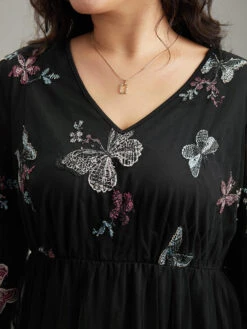 Butterfly Embroidered Mesh Gathered Patchwork Dress -Bloomchic Shop 441597139 nu 0cb8fe50 391e 49bd aa54 d6461dbc7720