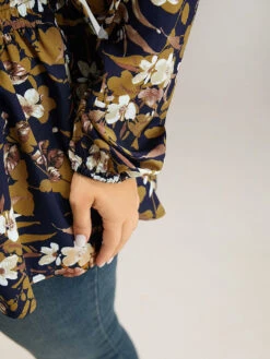 Floral Print Gathered Elastic Waist Blouse -Bloomchic Shop 442781338 cm