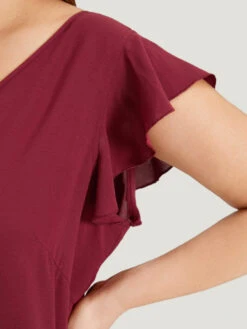 Plain Ruffle Cap Sleeve V Neck Zipper Jumpsuit -Bloomchic Shop 443251666 cd