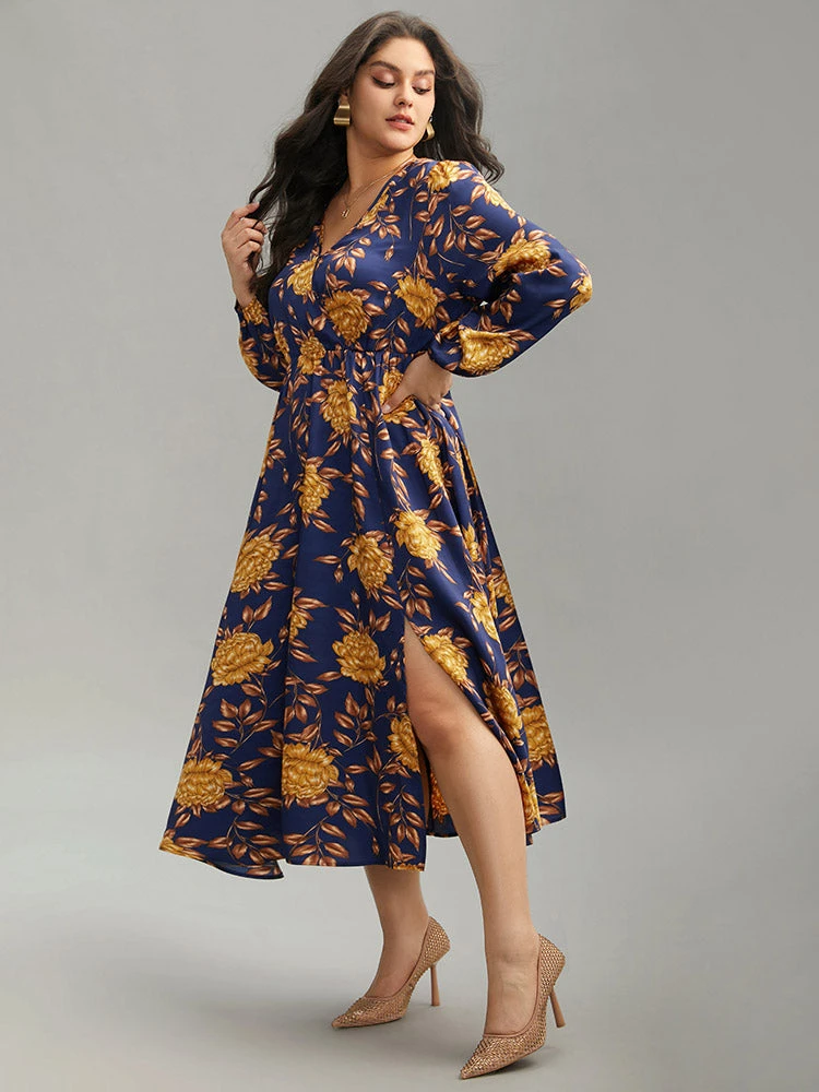 Floral Elastic Waist Wrap Split Hem Dress 6 Floral Elastic Waist Wrap Split Hem Dress - Image 4