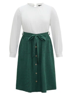 Gingham Belted Frill Trim Button Detail Dress 15 Gingham Belted Frill Trim Button Detail Dress -Bloomchic Shop 444069006 gb