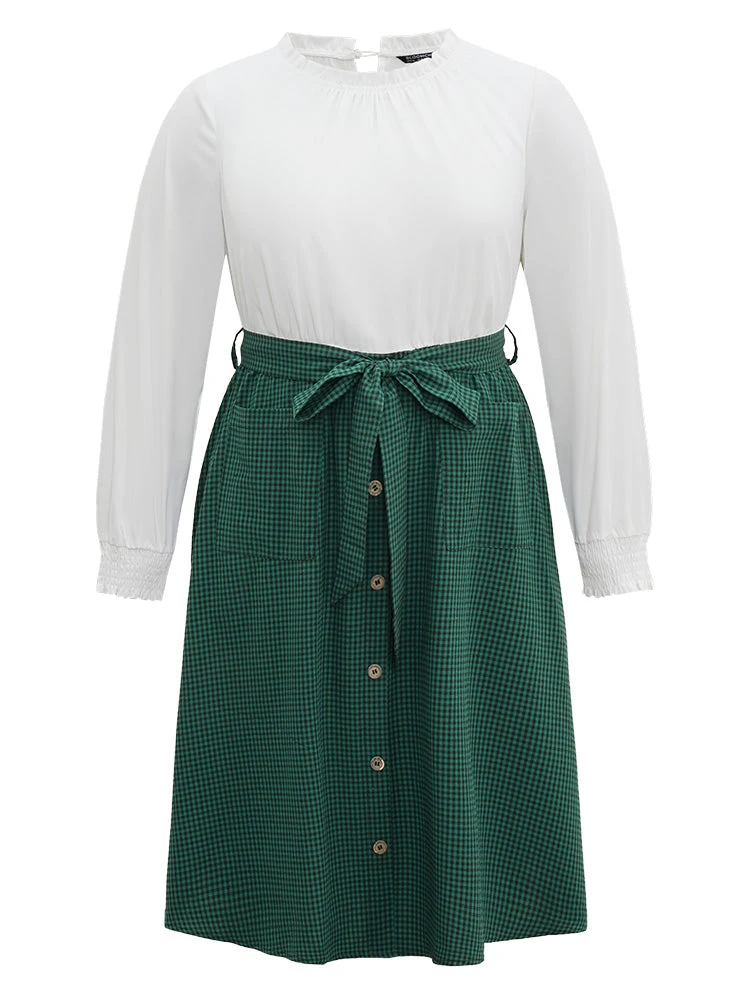 Gingham Belted Frill Trim Button Detail Dress 9 Gingham Belted Frill Trim Button Detail Dress - Image 7