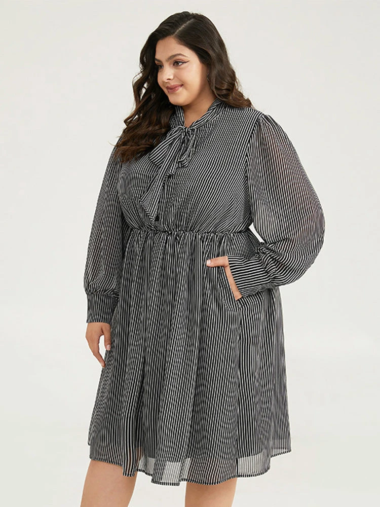 Striped Mesh Elastic Waist Knot Neck Dress 6 Striped Mesh Elastic Waist Knot Neck Dress - Image 4