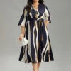 Water Ripple Belted Overlap Collar Pocket Dress -Bloomchic Shop 445102651 ex