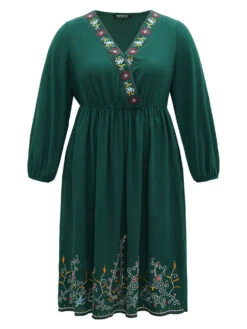 Boho Print Embroidered Wrap Lantern Sleeve Dress 15 Boho Print Embroidered Wrap Lantern Sleeve Dress -Bloomchic Shop 445412347 et