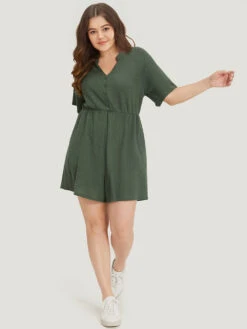 Plain Waffle Knit Pocket Button Detail Notched Jumpsuit 15 Plain Waffle Knit Pocket Button Detail Notched Jumpsuit -Bloomchic Shop 446514417 ut