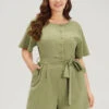 Plain Pocket Belted Button Through Jumpsuit -Bloomchic Shop 446738150 vu