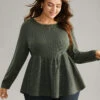 Plain Round Neck Waffle Knit Gathered T-shirt -Bloomchic Shop 447033915 oi