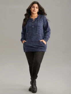 Heather Hooded Button Up Pocket Sweatshirt -Bloomchic Shop 448085402 hk