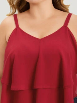 Plain Flutter Trim Tiered Cami Bodysuit -Bloomchic Shop 448475613 wu