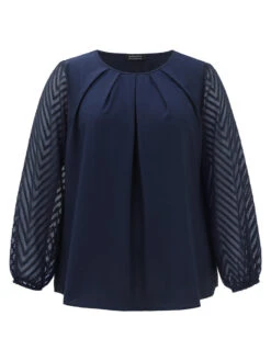 Anti-Wrinkle Patchwork Mesh Pleated Blouse -Bloomchic Shop 448861235 re