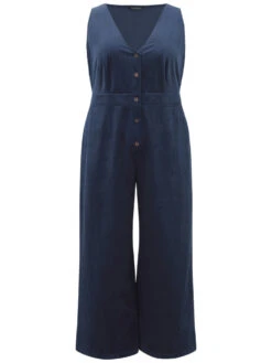 Solid Button Through Pocket Tank Jumpsuit -Bloomchic Shop 449257683 hz