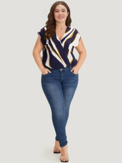 Water Ripple Surplice Neck Dolman Sleeve Bodysuit -Bloomchic Shop 449343013 ej