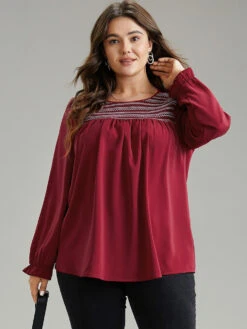 Contrast Trim Plicated Detail Flutter Sleeve Blouse -Bloomchic Shop 449850336 uc