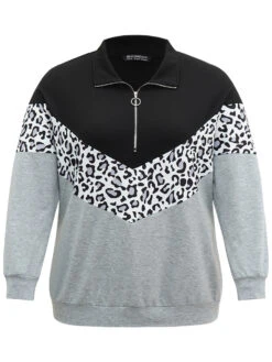 Leopard Contrast Patchwork Half Zip Sweatshirt 15 Leopard Contrast Patchwork Half Zip Sweatshirt -Bloomchic Shop 450016996 nr