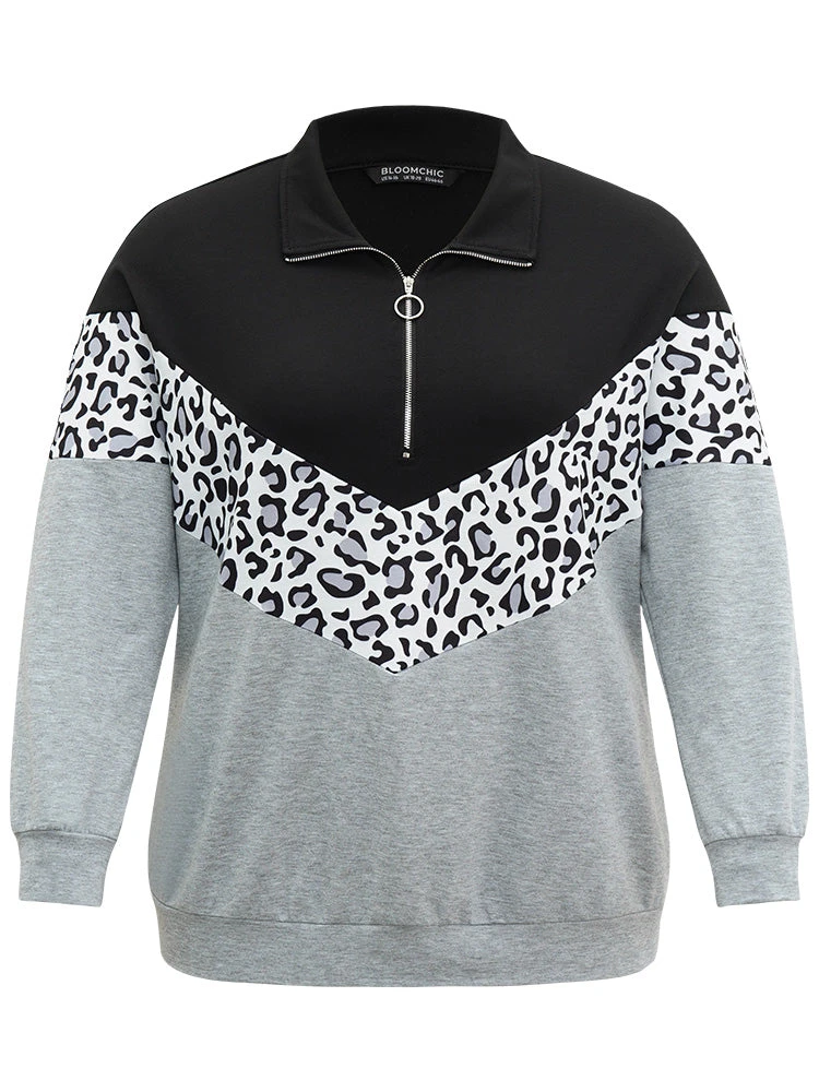 Leopard Contrast Patchwork Half Zip Sweatshirt 9 Leopard Contrast Patchwork Half Zip Sweatshirt - Image 7