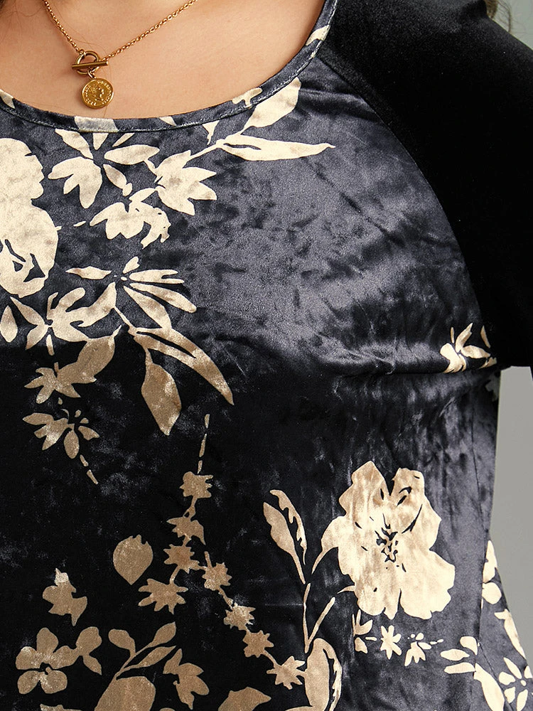 Velvet Floral Patchwork Raglan Sleeve T-shirt 7 Velvet Floral Patchwork Raglan Sleeve T-shirt - Image 5