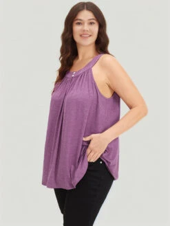 Halter Gathered Button Detail Arc Hem Cami Top -Bloomchic Shop 450070695 xn