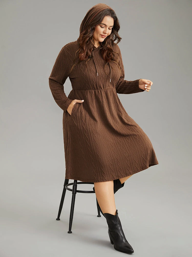 Plain Texture Jacquard Hooded Cable Knit Dress 4 Plain Texture Jacquard Hooded Cable Knit Dress - Image 2