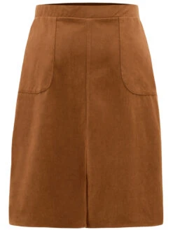 Plain Texture Elastic Waist Pocket Split Front Skirt 13 Plain Texture Elastic Waist Pocket Split Front Skirt -Bloomchic Shop 45186757 pk