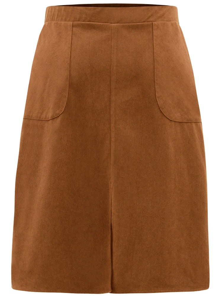 Plain Texture Elastic Waist Pocket Split Front Skirt 8 Plain Texture Elastic Waist Pocket Split Front Skirt - Image 6