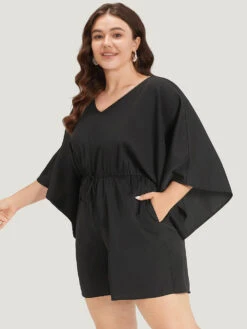 Plain Pocket Flounce Sleeve Elastic Waist Ties Jumpsuit 16 Plain Pocket Flounce Sleeve Elastic Waist Ties Jumpsuit -Bloomchic Shop 4521525 vb