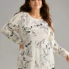 Crew Neck Silhouette Floral Print Basic T-shirt -Bloomchic Shop 454182948 vp
