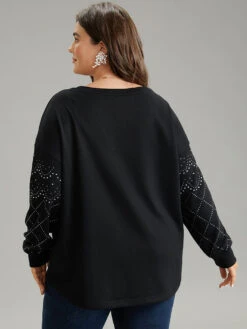 Rhinestone Plain Drop Shoulder Sweatshirt -Bloomchic Shop 454762430 qz