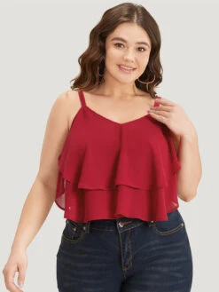 Plain Flutter Trim Tiered Cami Bodysuit