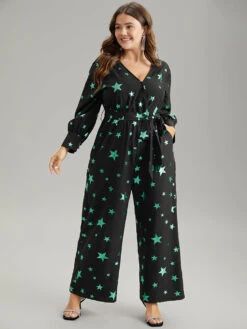 Star Glitter Belted V Neck Jumpsuit 11 Star Glitter Belted V Neck Jumpsuit -Bloomchic Shop 456174869 wh