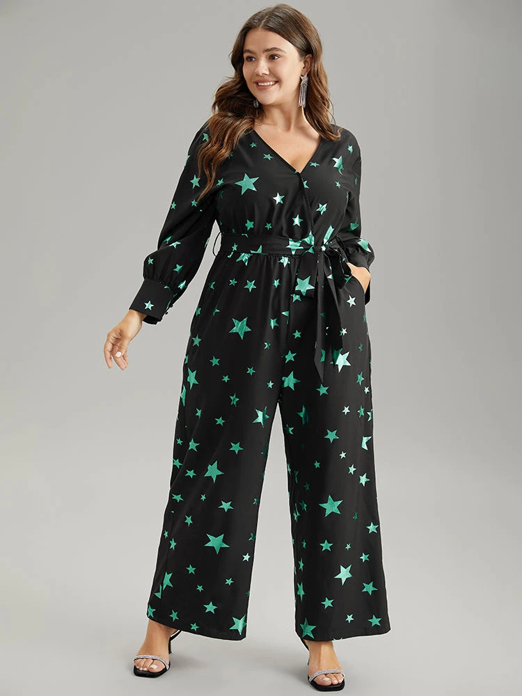 Star Glitter Belted V Neck Jumpsuit 4 Star Glitter Belted V Neck Jumpsuit - Image 2