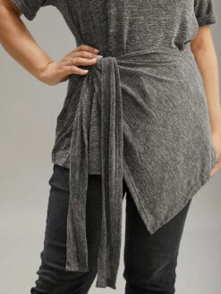 Plain Bowknot Front Heather T-shirt -Bloomchic Shop 456311906 bc