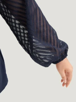 Anti-Wrinkle Patchwork Mesh Pleated Blouse -Bloomchic Shop 4572834 vh