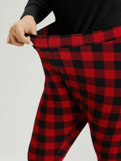 Plaid Elastic Waist High Rise Skinny Leggings -Bloomchic Shop 457674913 kf