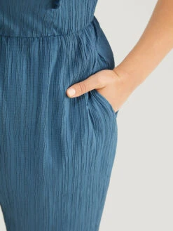 Solid Textured Ruffle Trim Cap Sleeve Pocket Knotted Jumpsuit -Bloomchic Shop 458003675 yp d477c383 b90a 4219 8f57 946708597ef8