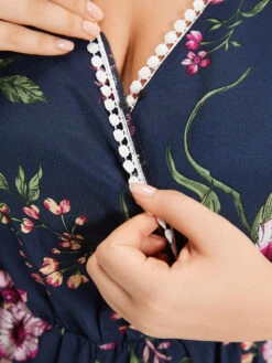 Floral Print Overlap Collar Contrast Trim Pocket Jumpsuit -Bloomchic Shop 458528129 op e962f3cd 864f 45b4 a354 af2a405e9c49