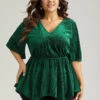 Velvet Elastic Waist Ruffle Sleeve Hanky Hem Blouse -Bloomchic Shop 458946201 rz