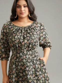 Ditsy Floral Elastic Waist Pleated Dress 14 Ditsy Floral Elastic Waist Pleated Dress -Bloomchic Shop 459037386 bw