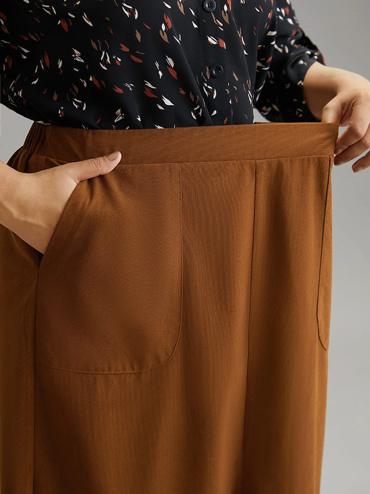 Plain Texture Elastic Waist Pocket Split Front Skirt 7 Plain Texture Elastic Waist Pocket Split Front Skirt - Image 5